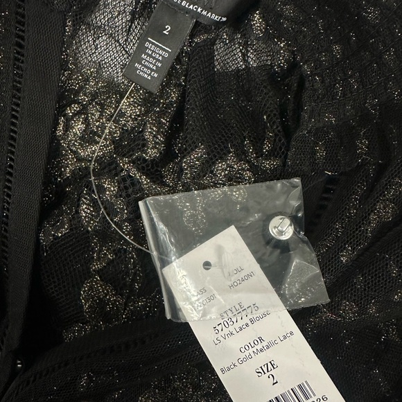 White House Black Market Black and Gold Ruffled Blouse - Picture 4 of 4